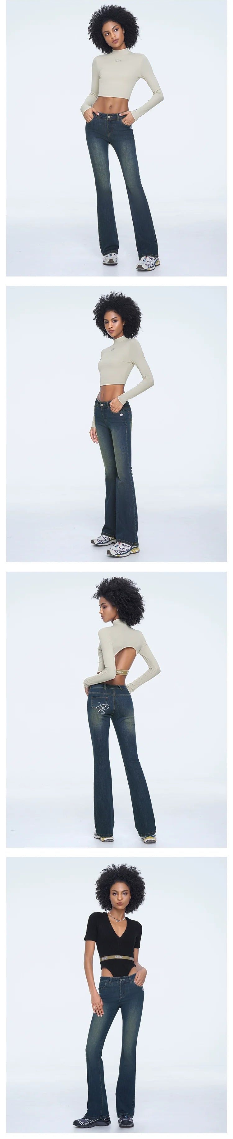 ABMY Embroidered Low-rise Micro-pull Pants Slim-fitting Jeans