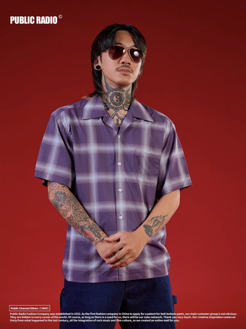 PUBLICRADIO Vintage Loose Plaid Ice Silk Shirt