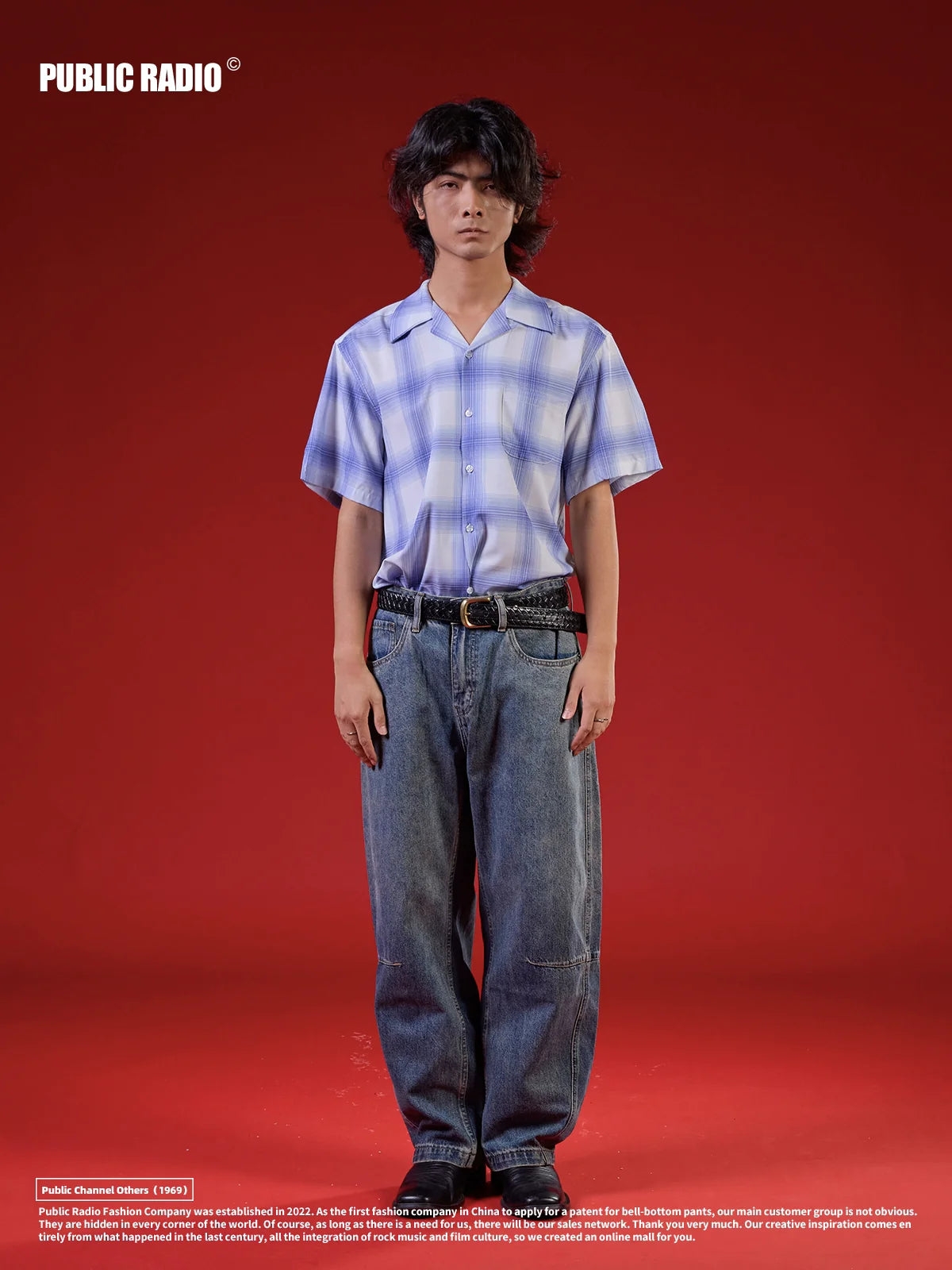 PUBLICRADIO Vintage Street Checked Loose Short Sleeve Shirt