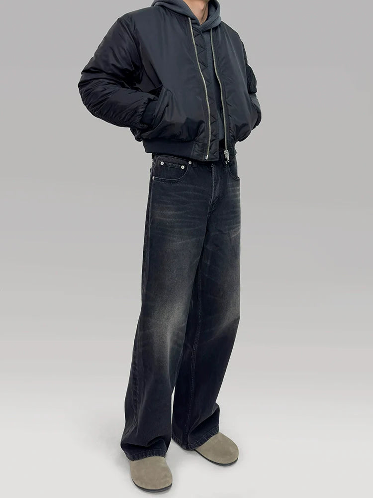 PLUS NO LOGO Loose Wide Leg Straight Washed Jeans