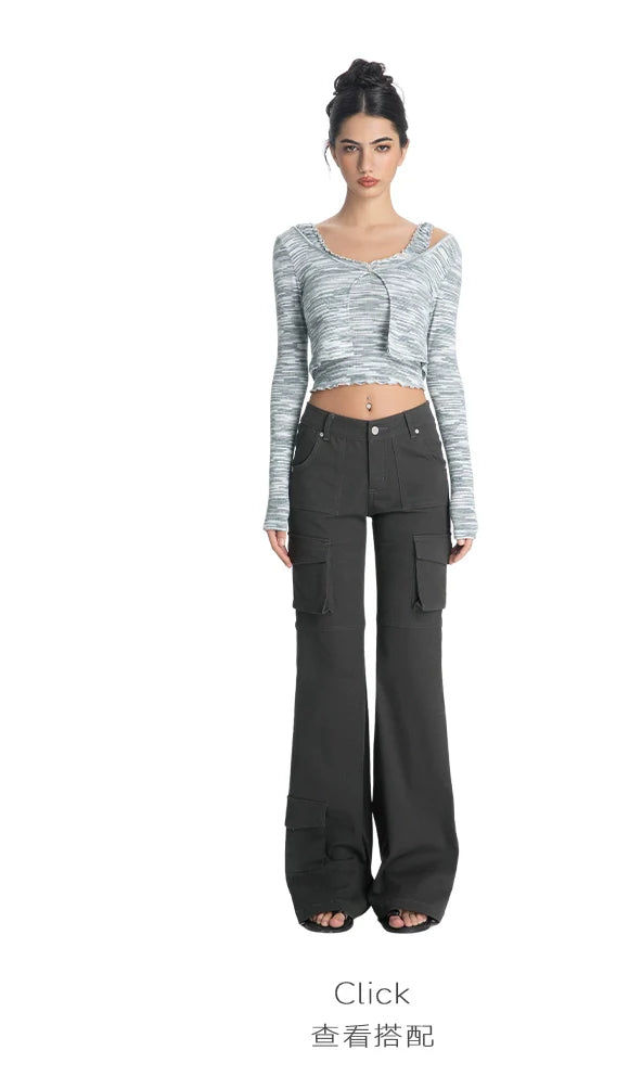 ABMY retro multi-pocket heavy industry micro-pull trousers