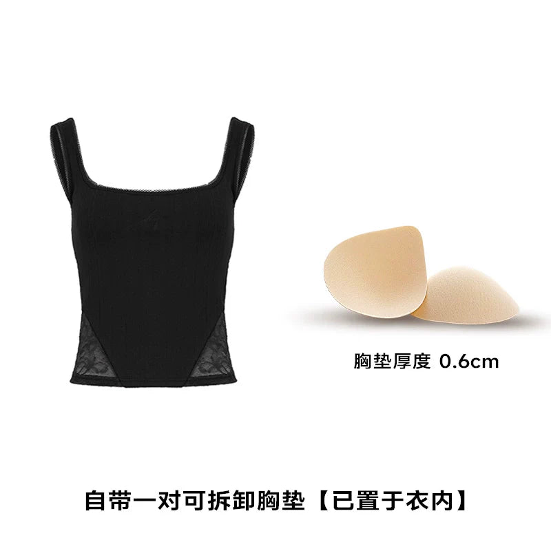 ABMY Lace Splicing Hollow Sleeveless Inner Vest