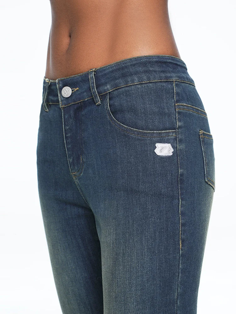 ABMY Embroidered Low-rise Micro-pull Pants Slim-fitting Jeans