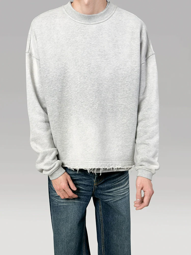 PLUS NO LOGO Old Damaged Hem Loose Edge Sweater