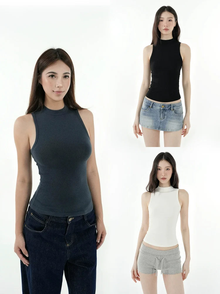Jim Kennet Semi-turtleneck Sleeveless Slim Fit Stretch Vest