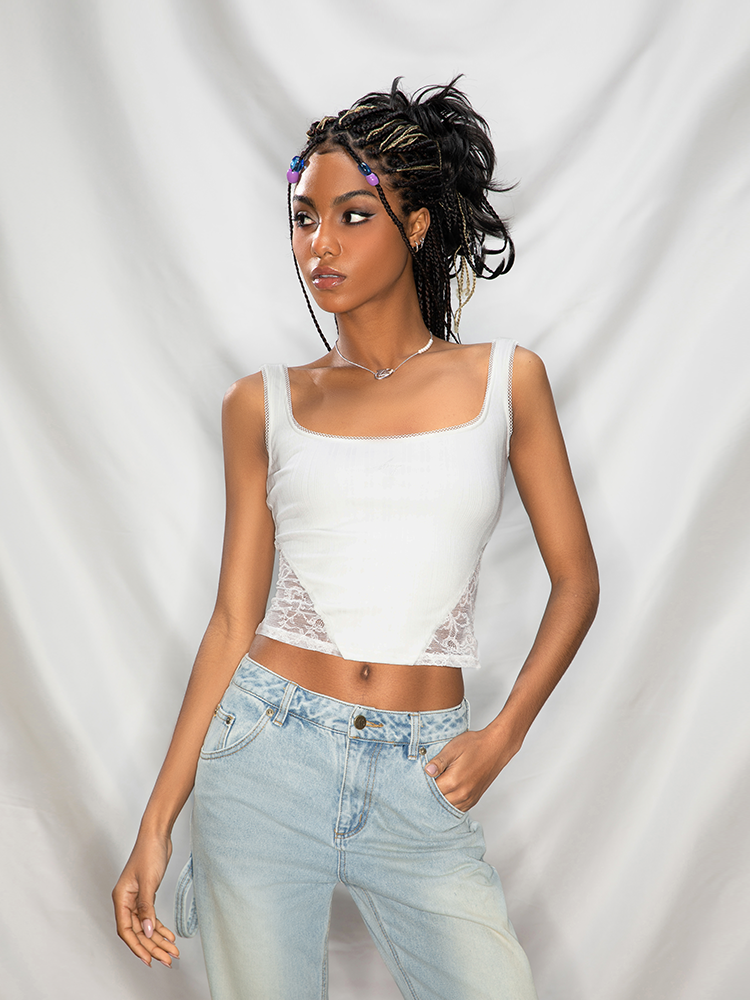 ABMY Lace Splicing Hollow Sleeveless Inner Vest