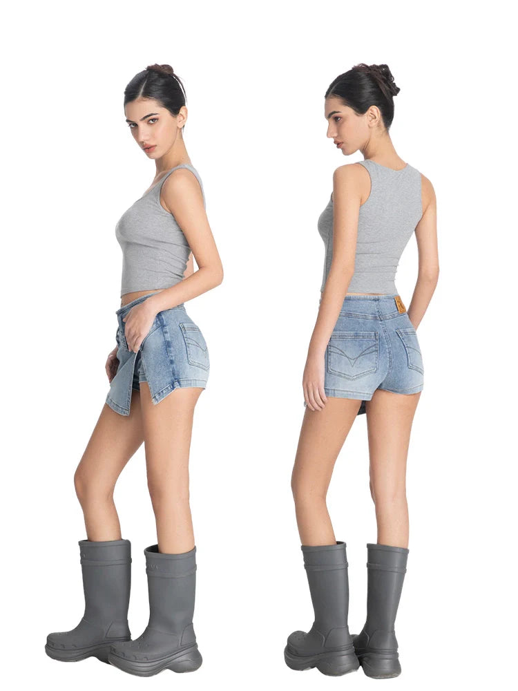 ABMY American Fake Two-piece Denim Skirt Pants