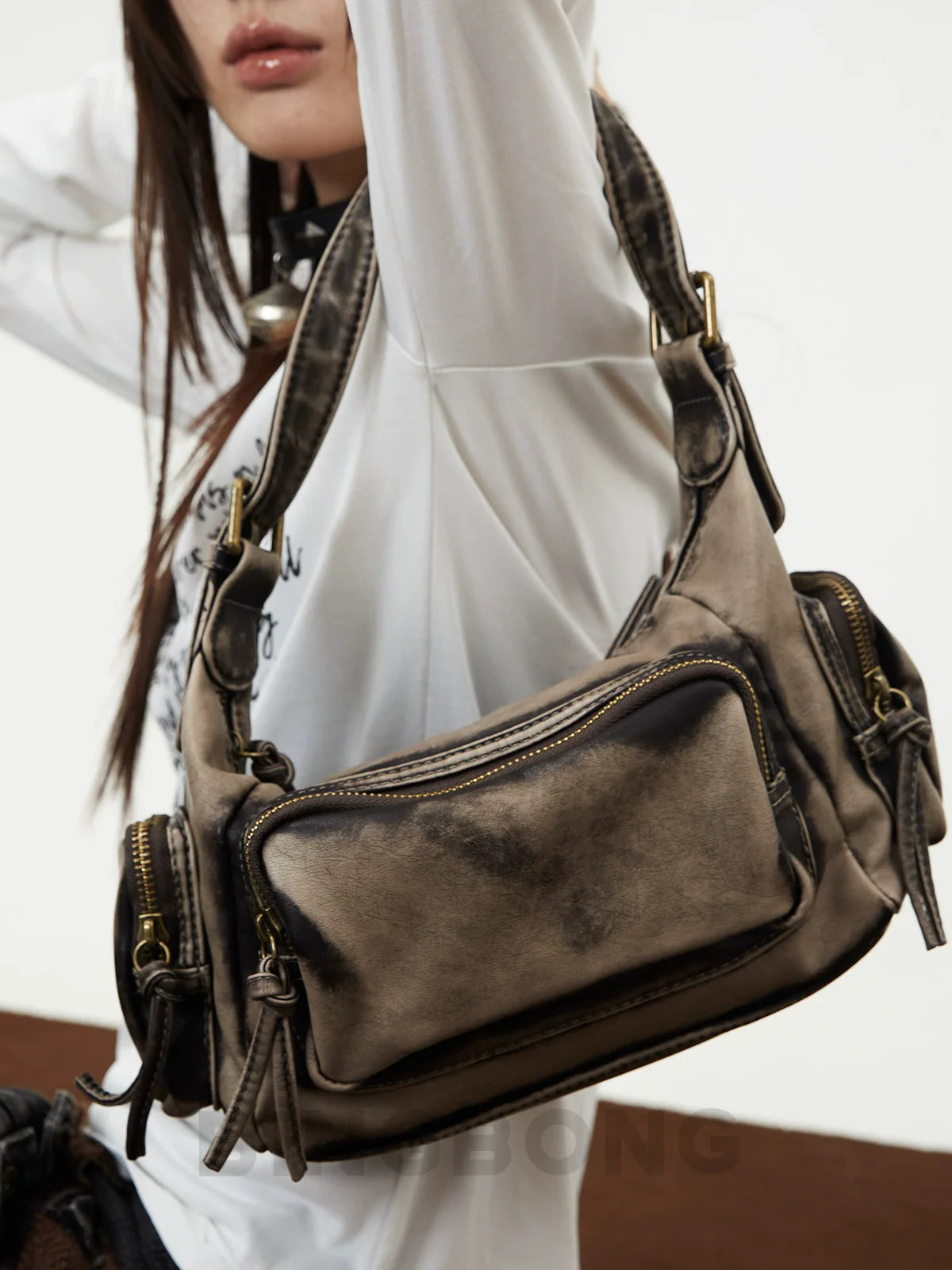 BINGBONG Retro Locomotive Bag Maillard Large Capacity Messenger Bag