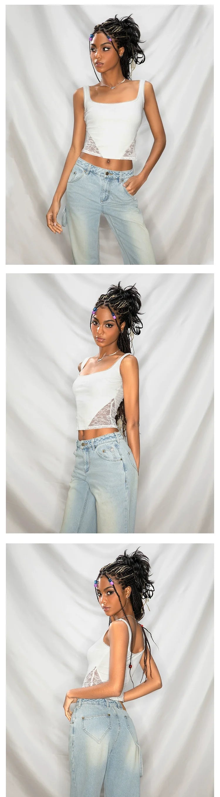 ABMY Lace Splicing Hollow Sleeveless Inner Vest