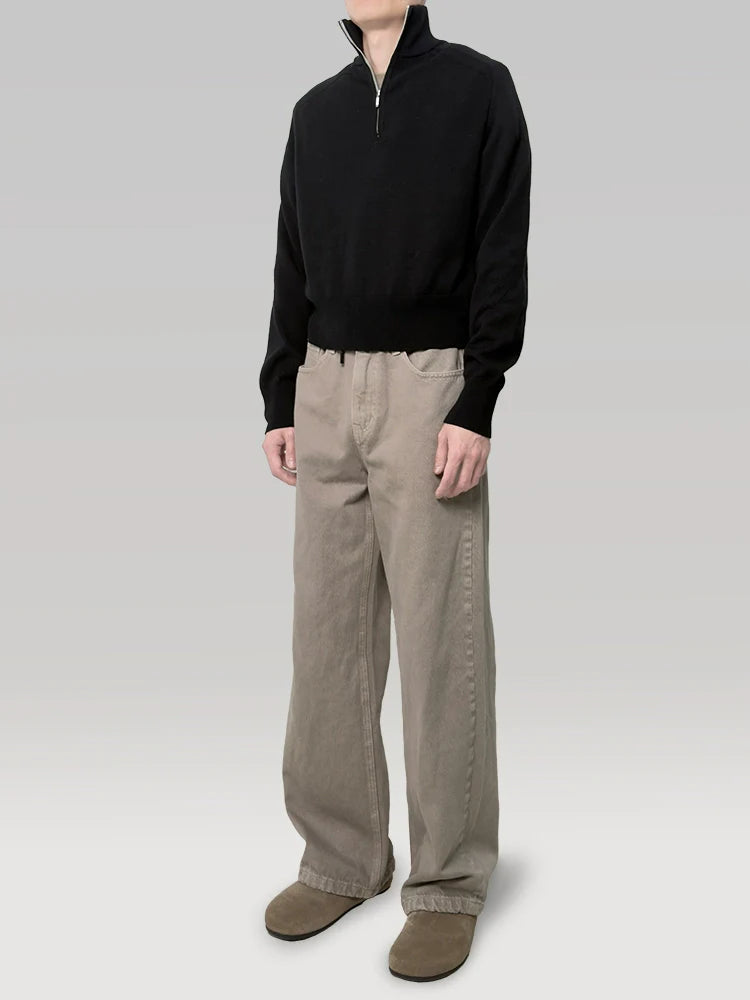 PLUS NO LOGO Half Zipper Stand-up Neck Sweater Pullover Knitted Sweater