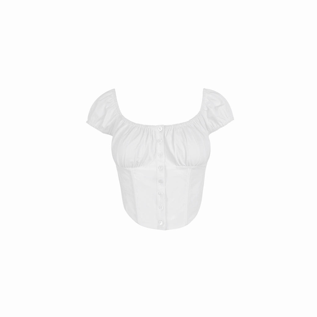 Jim Kennet Vintage Square Neck Button Slim Fit Fishbone High Waist Tee