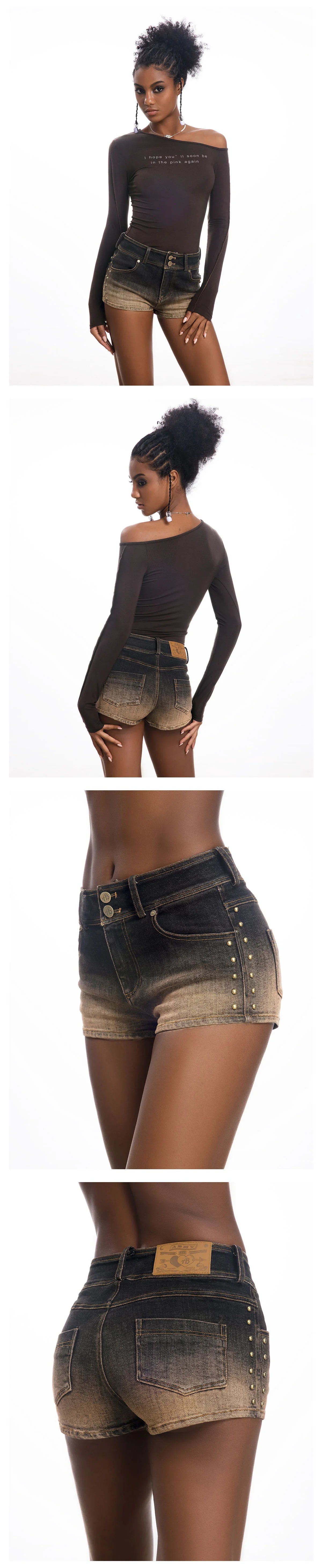 ABMY Washed Gradual Change Denim Shorts