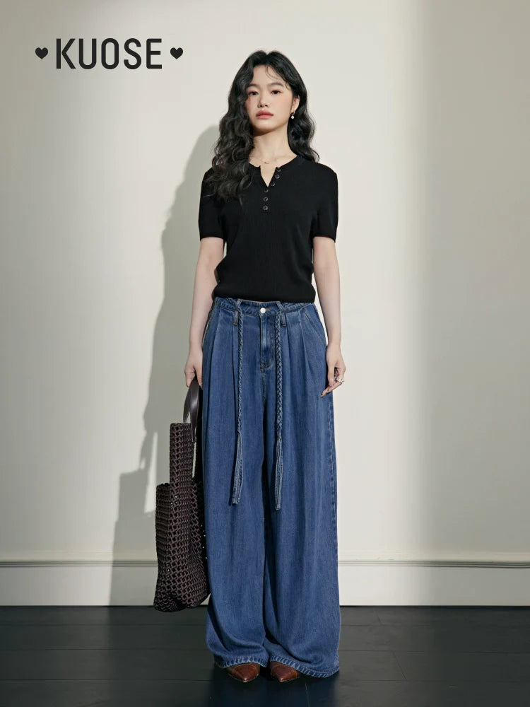 Kuose Temperament Slim V-neck Knitted Sweater Tee