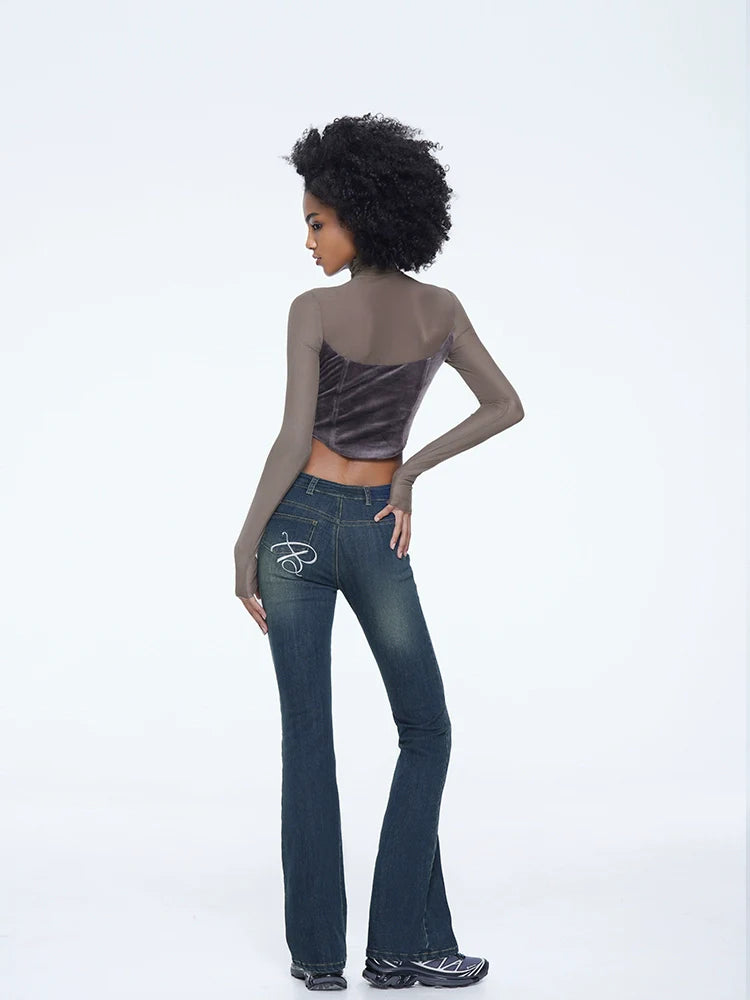 ABMY Embroidered Low-rise Micro-pull Pants Slim-fitting Jeans