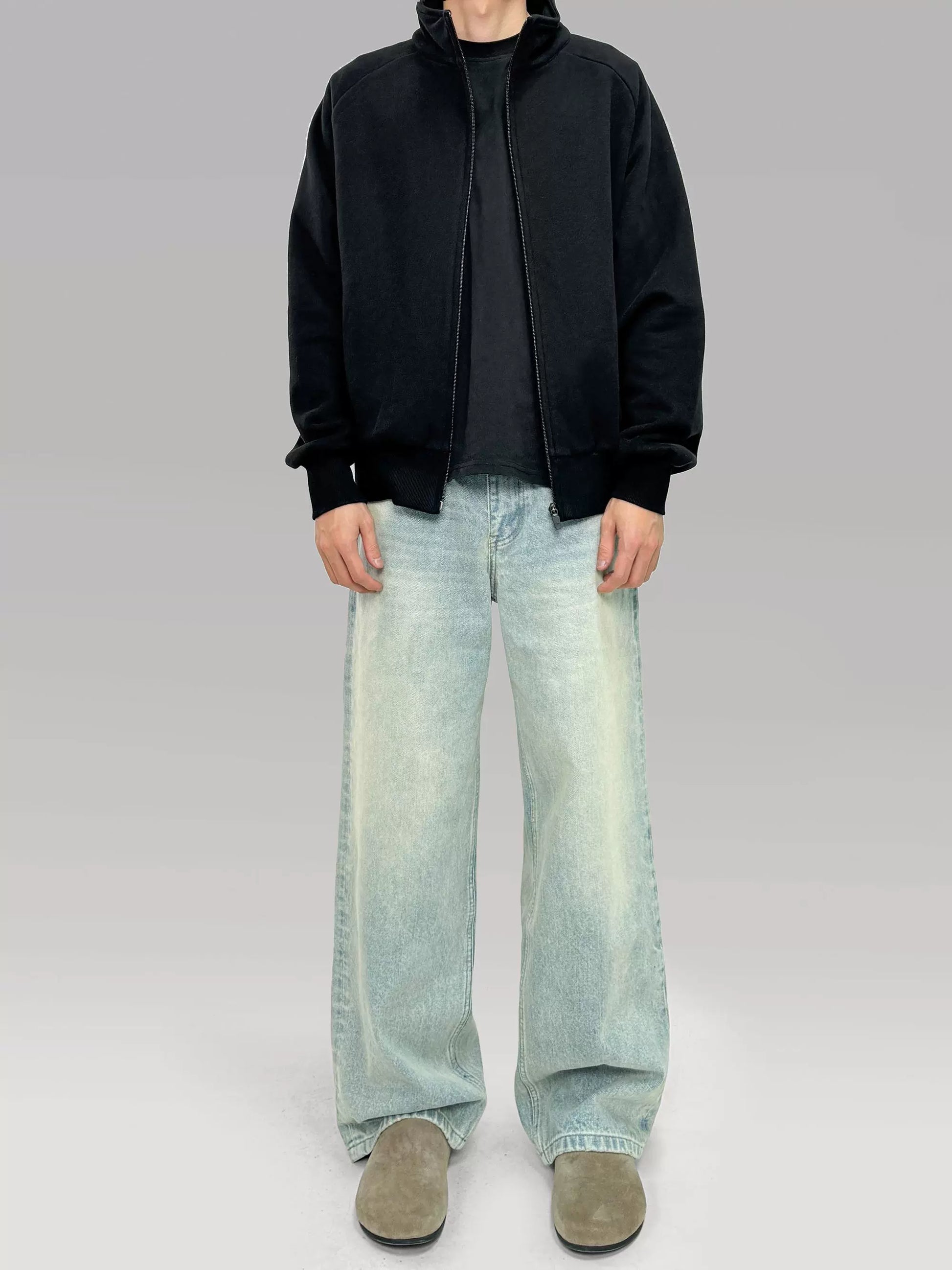 PLUS NO LOGO Loose Wide Leg Straight Washed Jeans