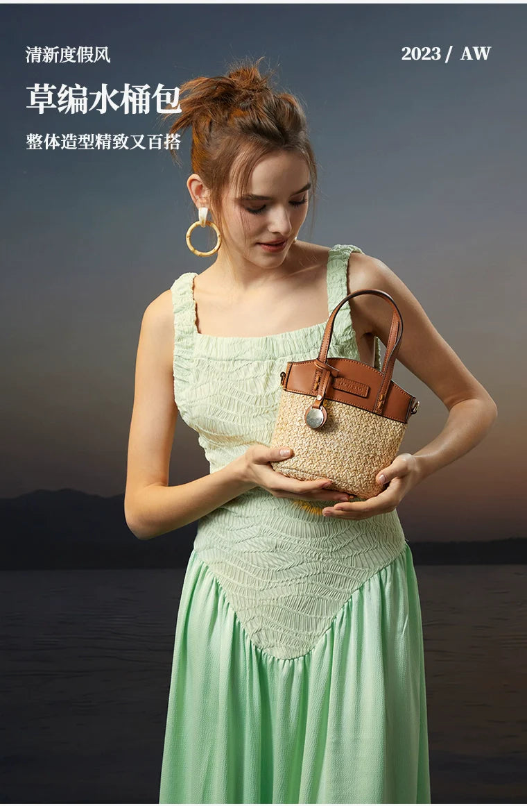 JACD Woven Holiday Portable Messenger Bucket Bag