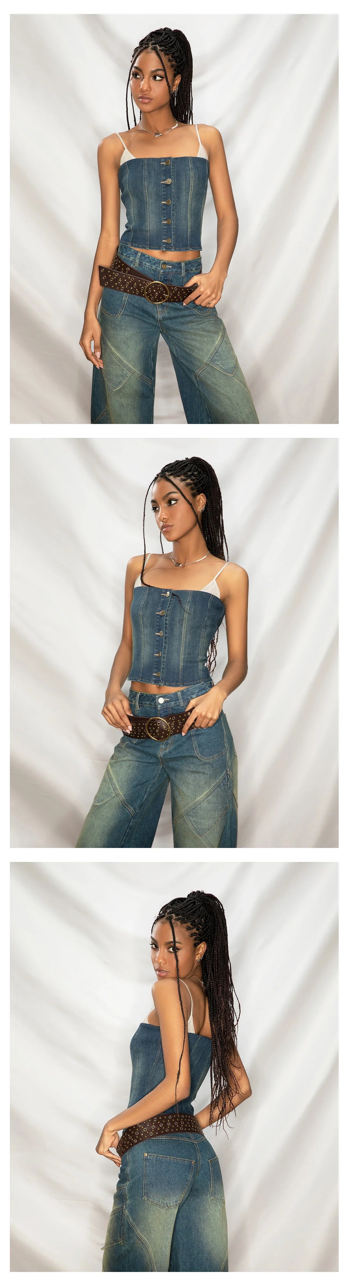 ABMY Fishbone Lace Stitching Denim Sling