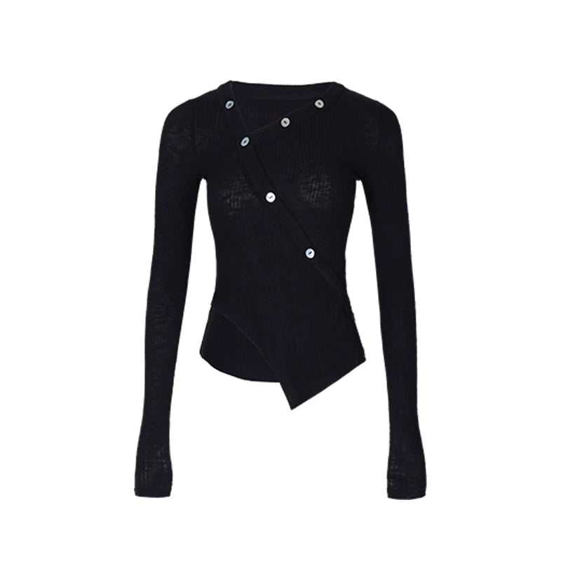 ABMY V-neck Irregular Slim-fit Versatile Knitted Top