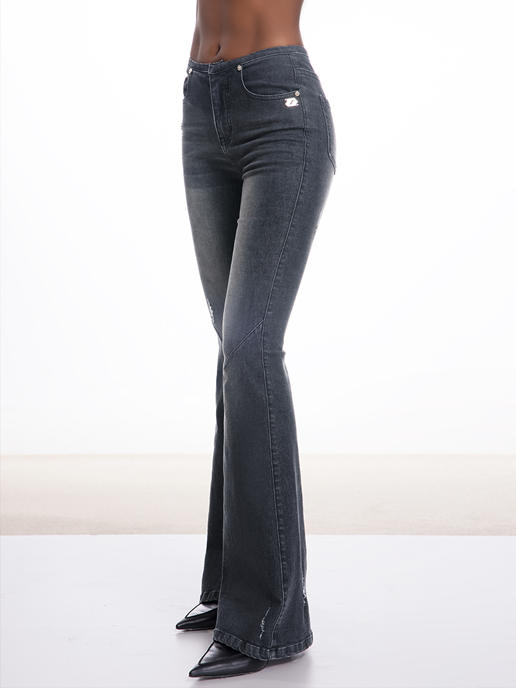 ABMY Retro Washed Slim and Thin Stretch Flared Pants