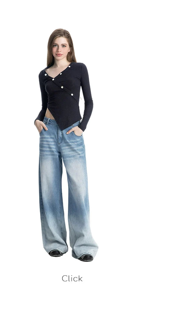 ABMY V-neck Irregular Slim-fit Versatile Knitted Top