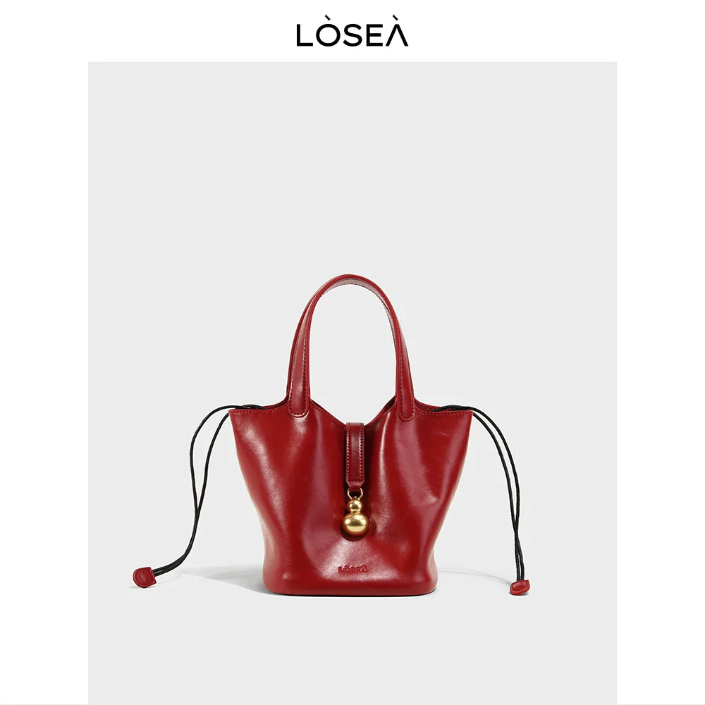 LOSEA Genuine Leather Vegetable Basket Cowhide Gourd Shoulder Bag