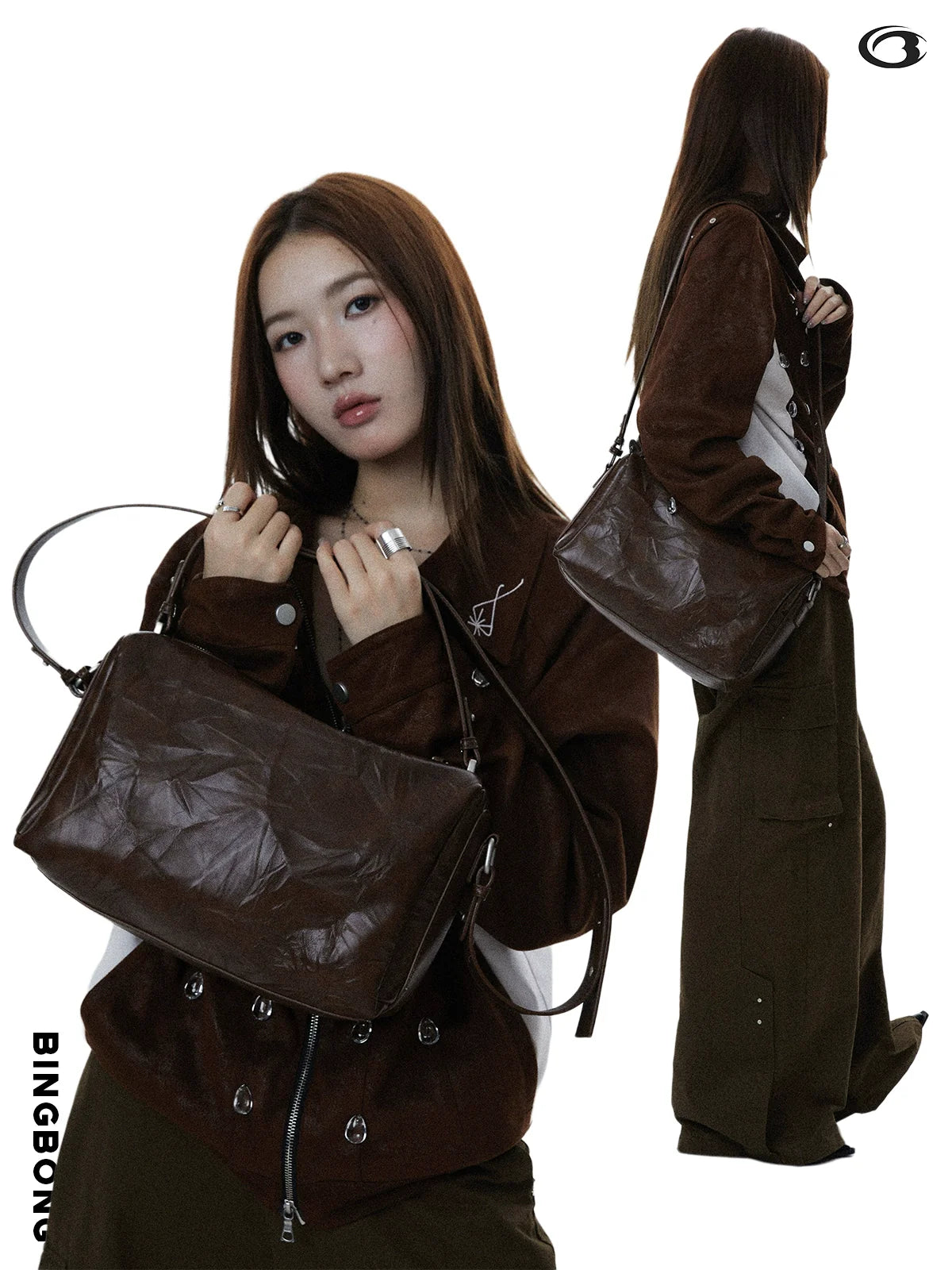 BINGBONG Retro Tofu Pillow Bag Pleated Shoulder Messenger Bag