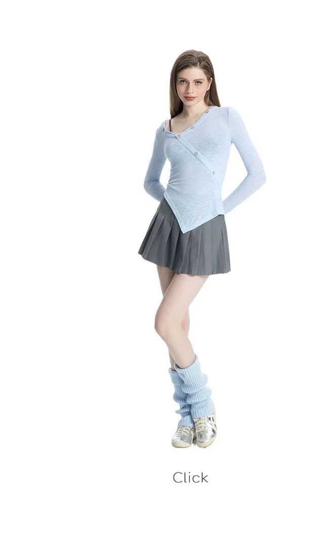 ABMY V-neck Irregular Slim-fit Versatile Knitted Top