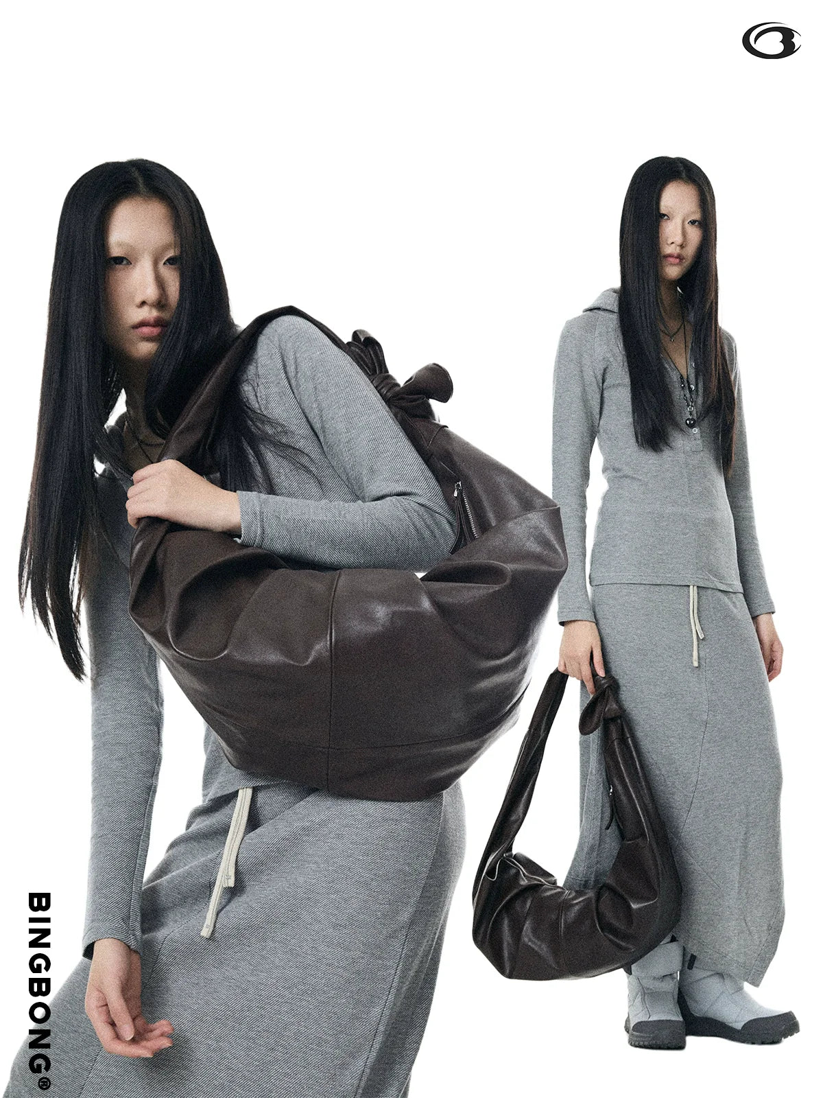 BINGBONG Simple Knotted Pleated Shoulder Messenger Bag