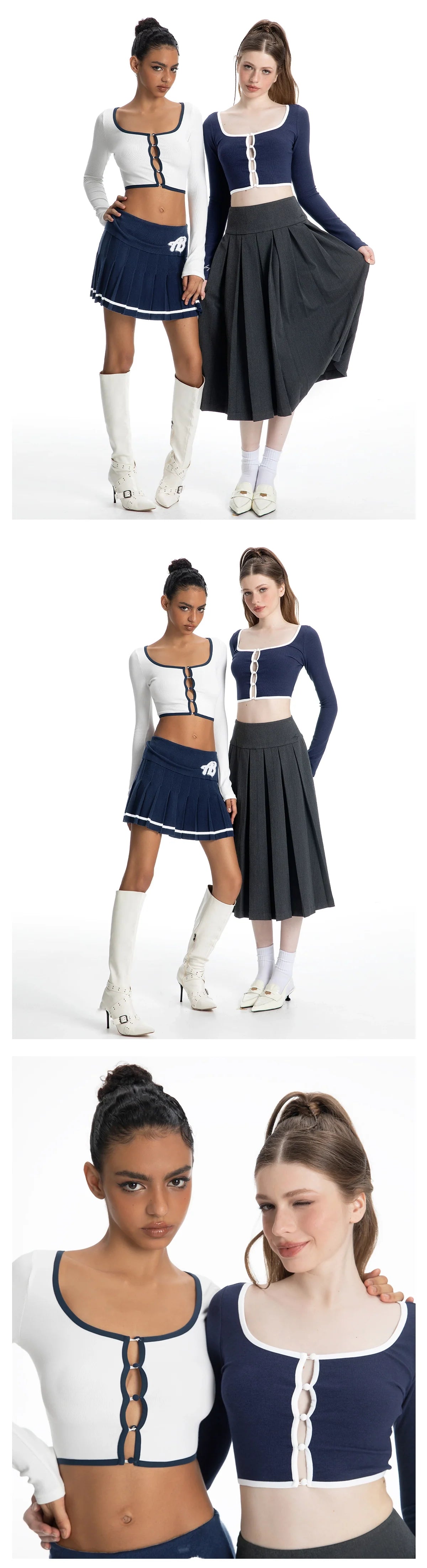 ABMY Square-neck Breasted Contrasting Hemming Cardigan