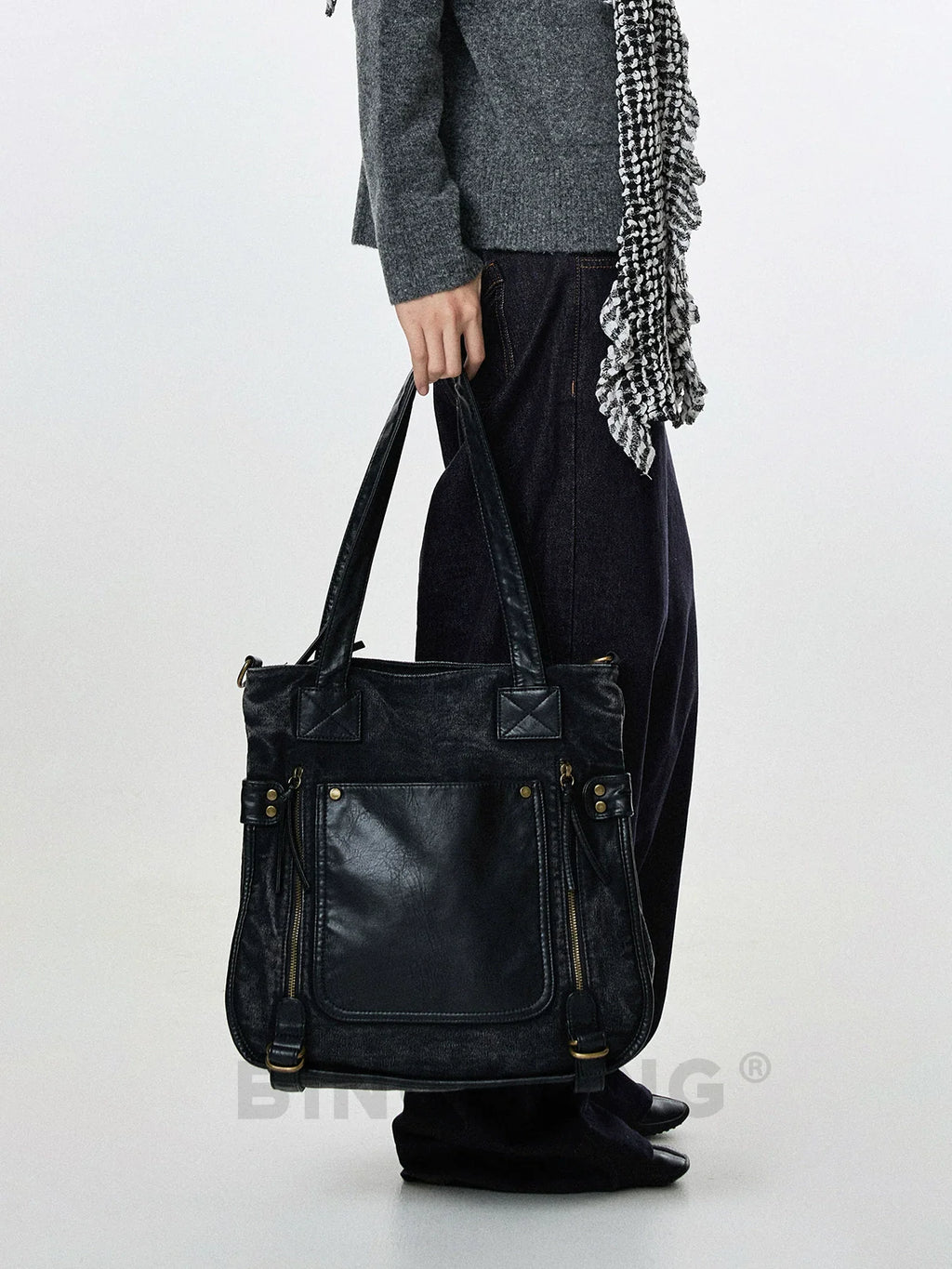 BINGBONG Retro Shoulder Tote Bag Dual-purpose Portable Messenger Bag