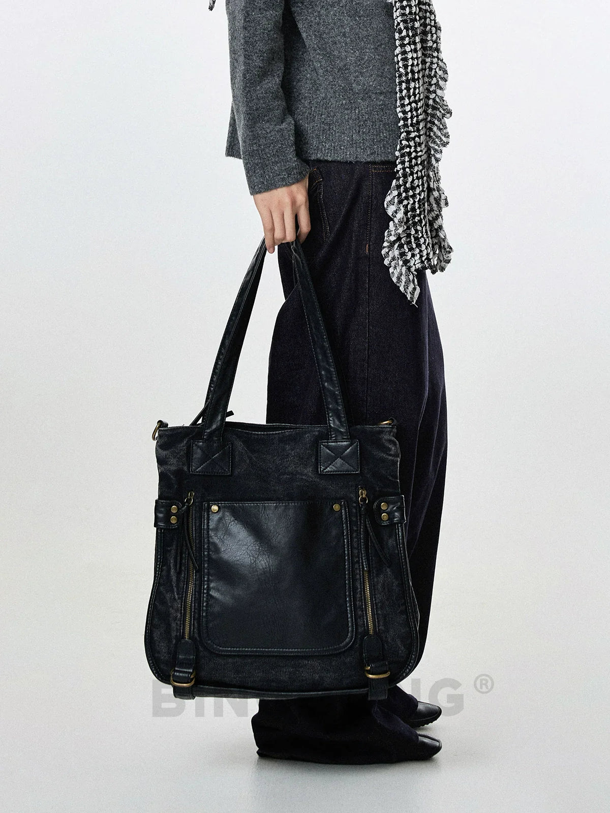 BINGBONG Retro Shoulder Tote Bag Dual-purpose Portable Messenger Bag