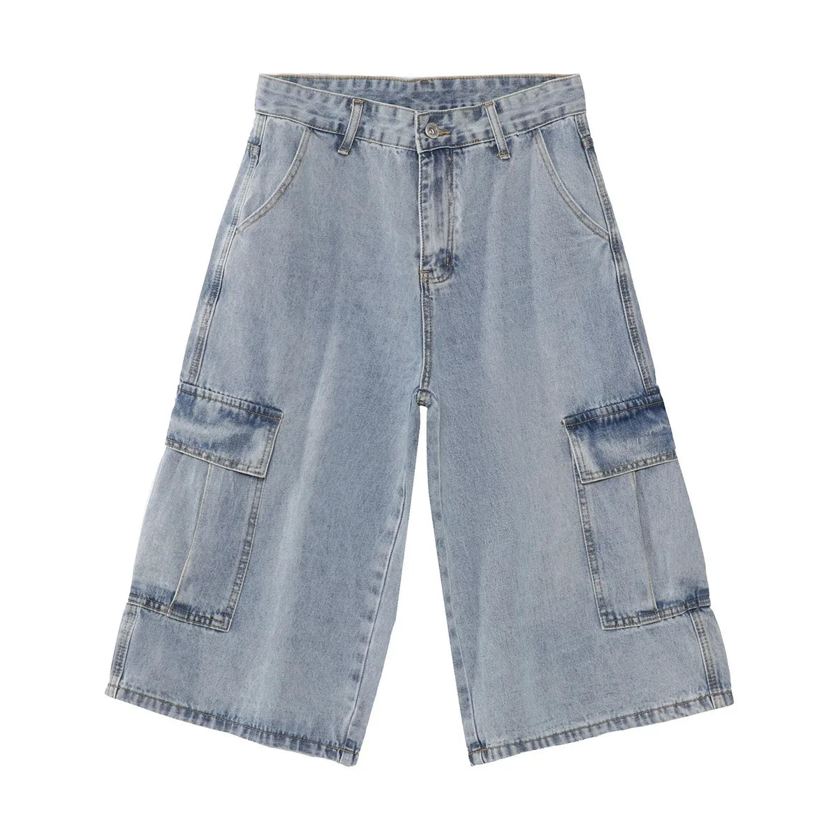 PUBLICRADIO Japanese Retro Primary Color Washed Denim Cropped Pants