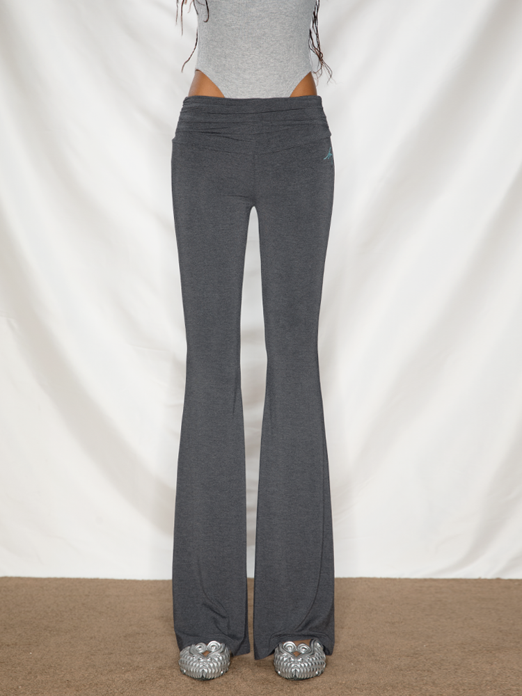 ABMY Skinny Elastic Low Waist Pleated Waist Flared Pants