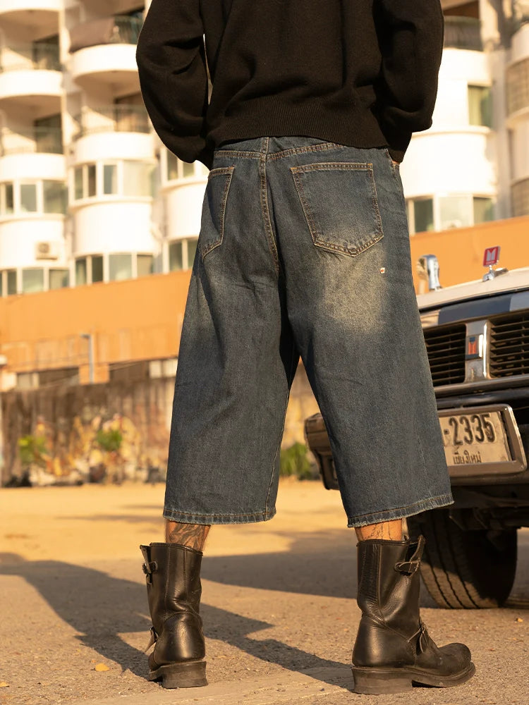 PUBLICRADIO Retro Silhouette Washed Denim Cropped Shorts