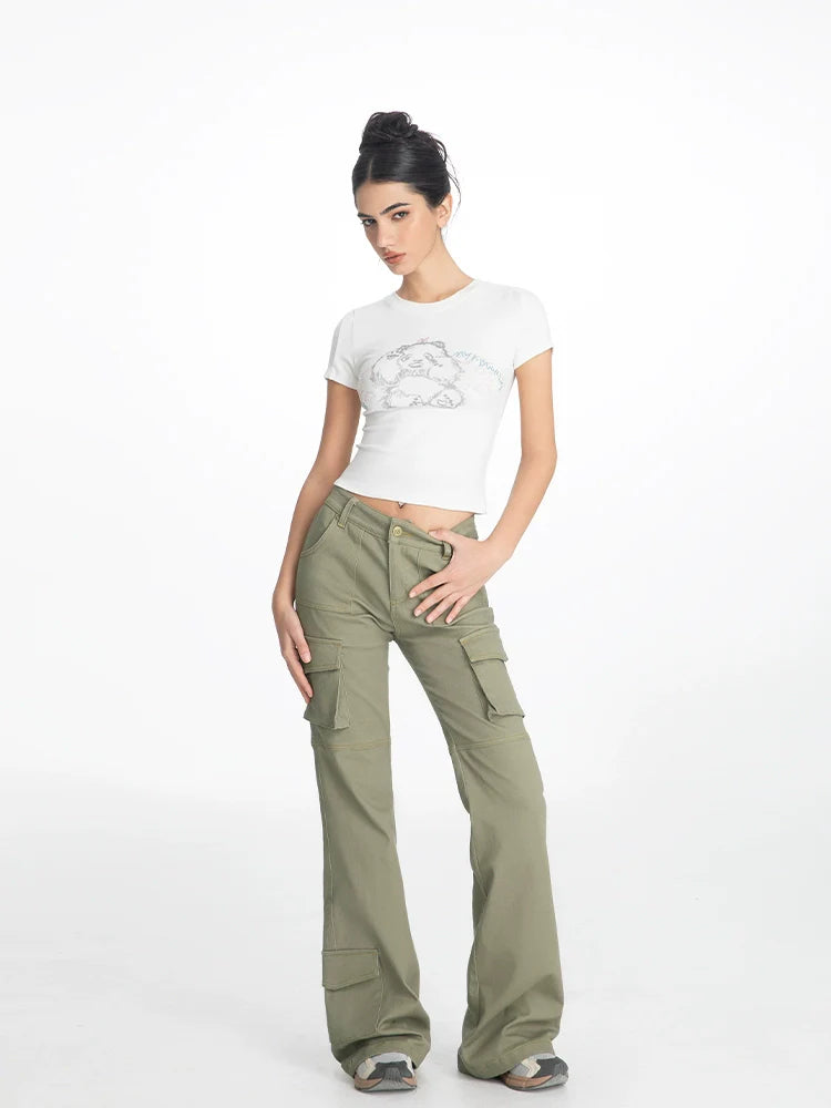 ABMY retro multi-pocket heavy industry micro-pull trousers