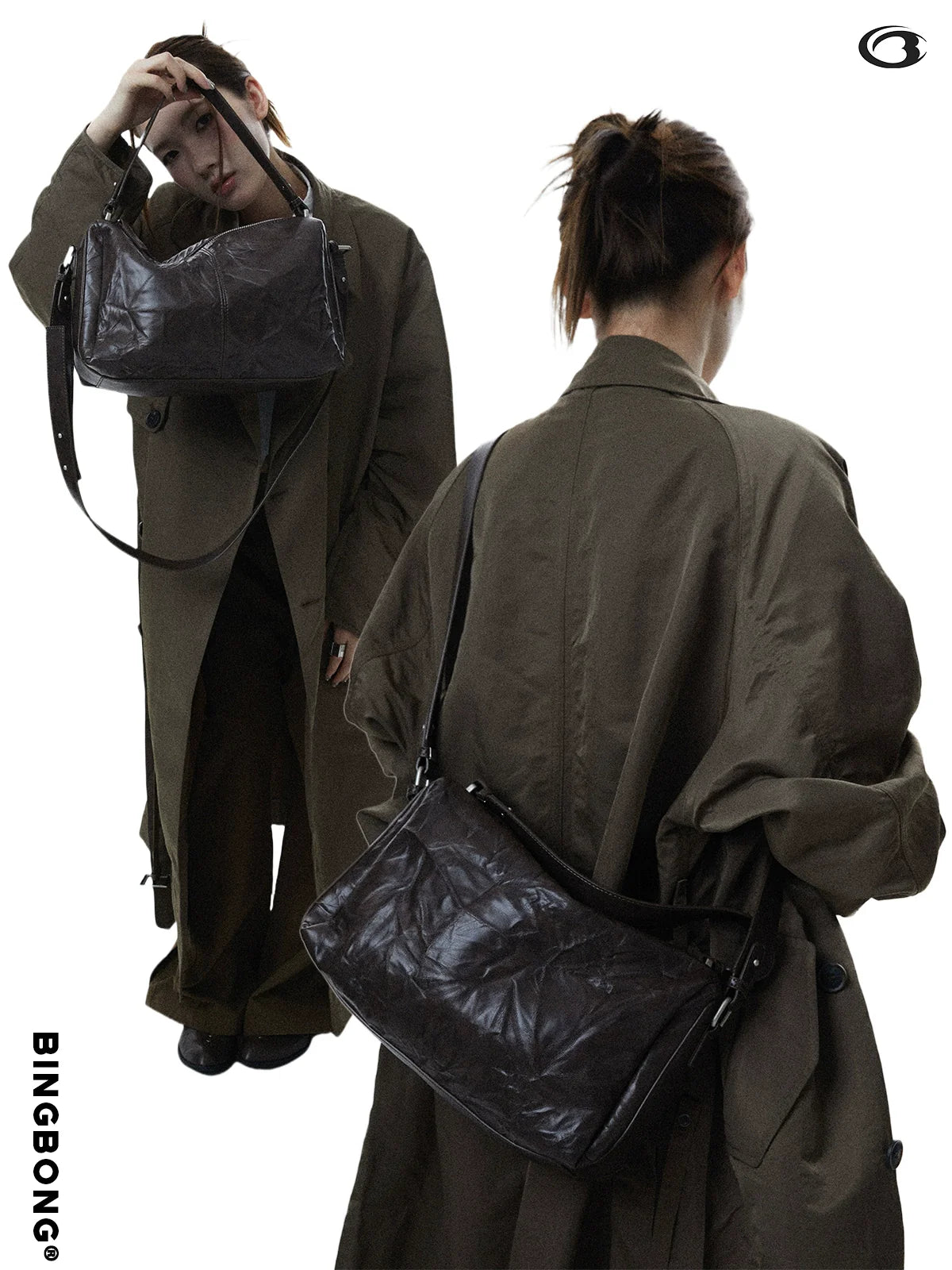 BINGBONG Retro Tofu Pillow Bag Pleated Shoulder Messenger Bag