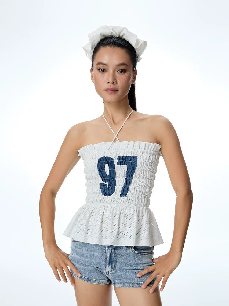 ABMY Pleated Print Neck Tube Top Sling