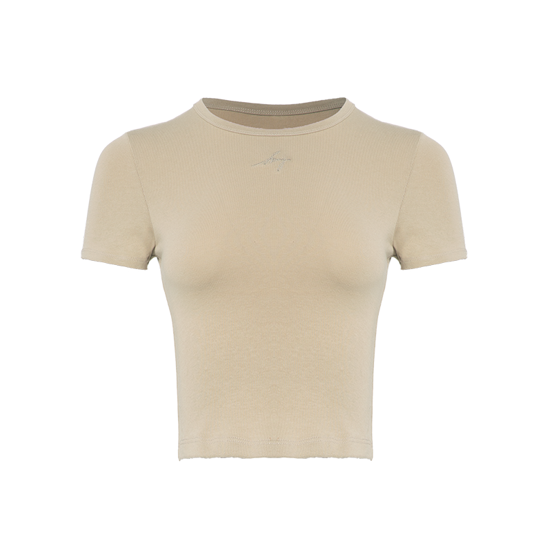 ABMY Crew Neck Front Shoulder Versatile Slim Waist Tee