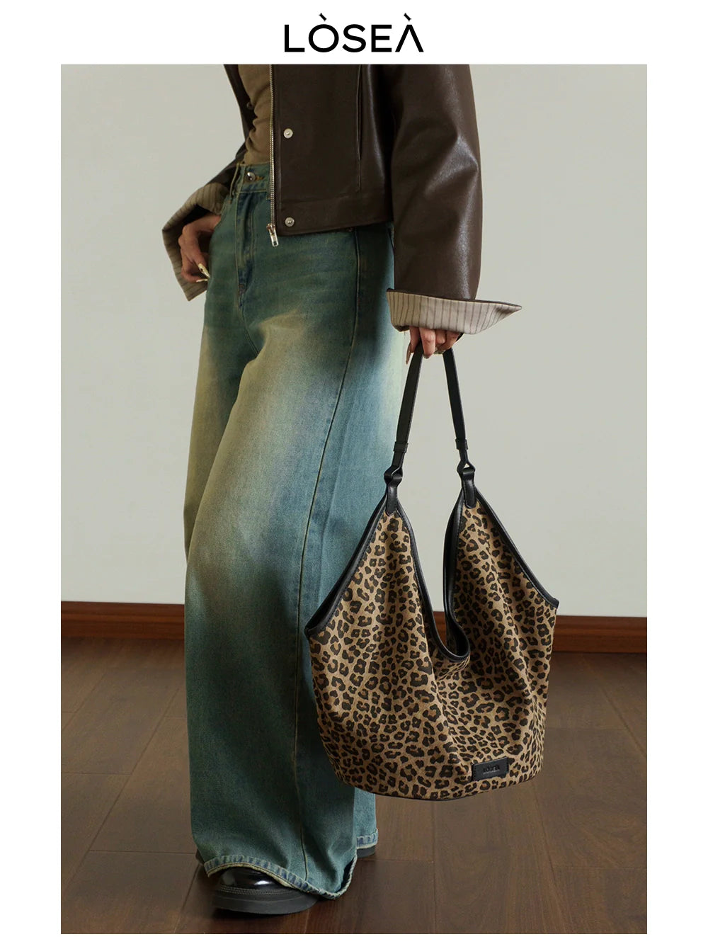 LOSEA Leopard Print Large Capacity Retro Messenger Bag
