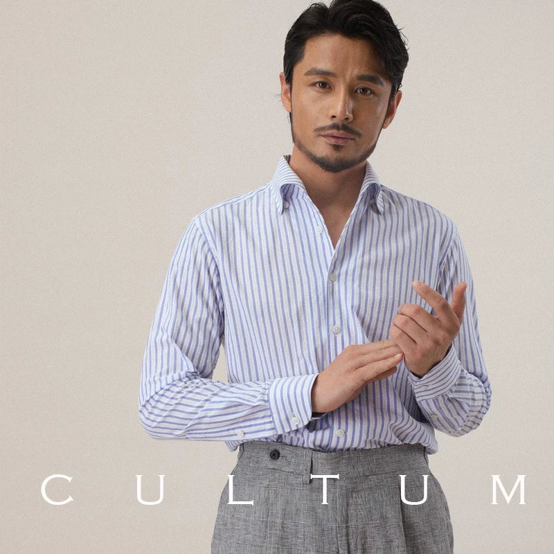 CULTUM One-piece Collar Long-sleeved Striped Casual Shirt