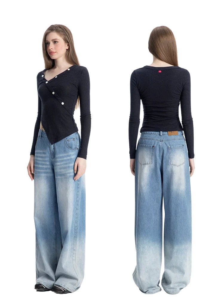 ABMY V-neck Irregular Slim-fit Versatile Knitted Top