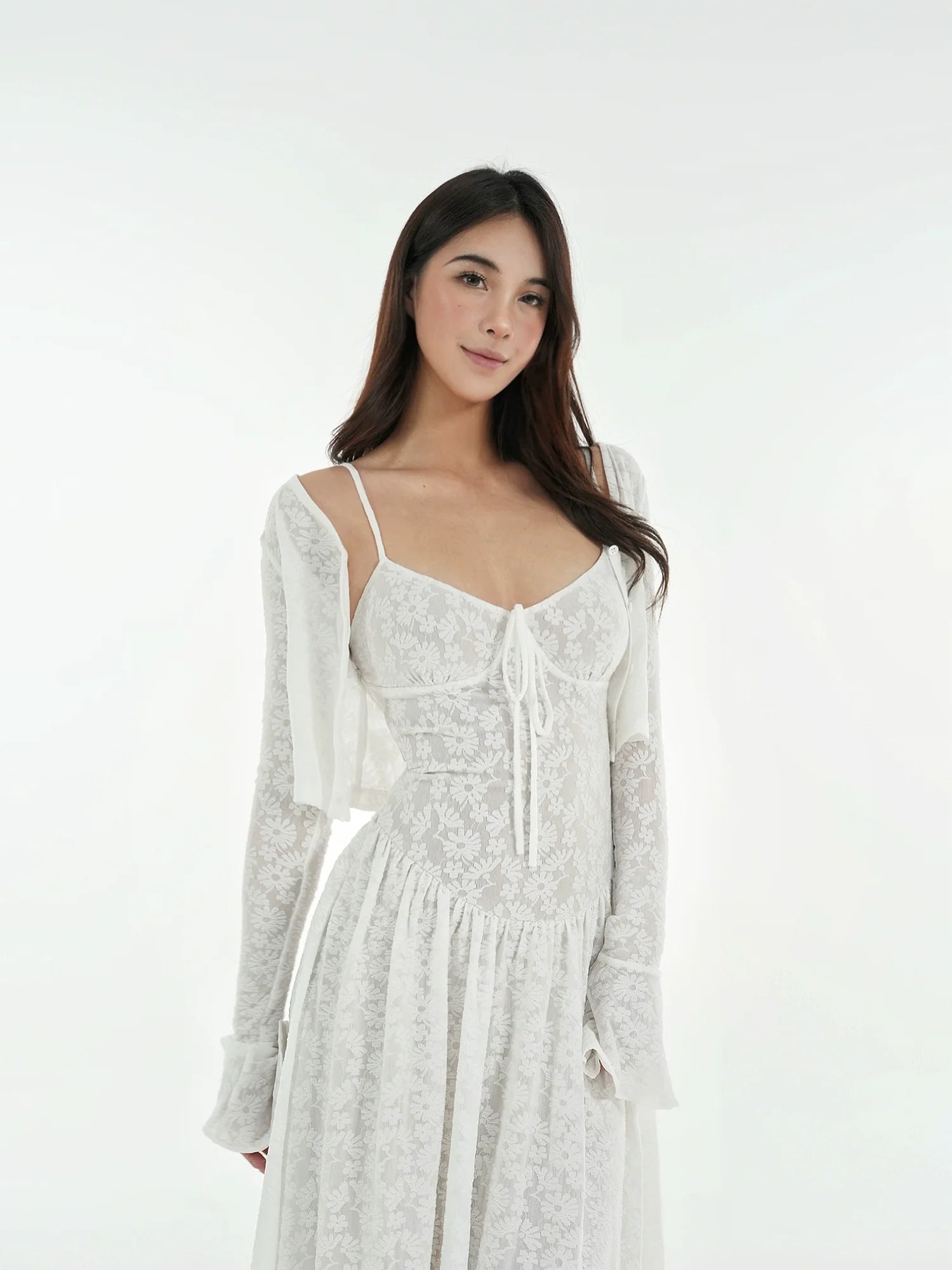 Jim Kennet Lace Stretch Jacquard Cardigan Suspender Dress Set