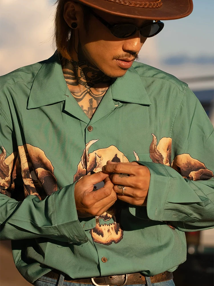 PUBLICRADIO Vintage Cuban Collar Long Sleeve Shirt