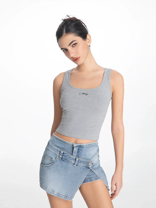 ABMY American Fake Two-piece Denim Skirt Pants