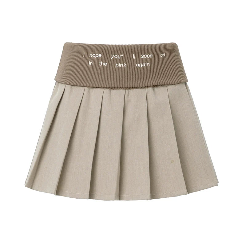 ABMY Turned Waist Knitted Splicing Pleated Skirt