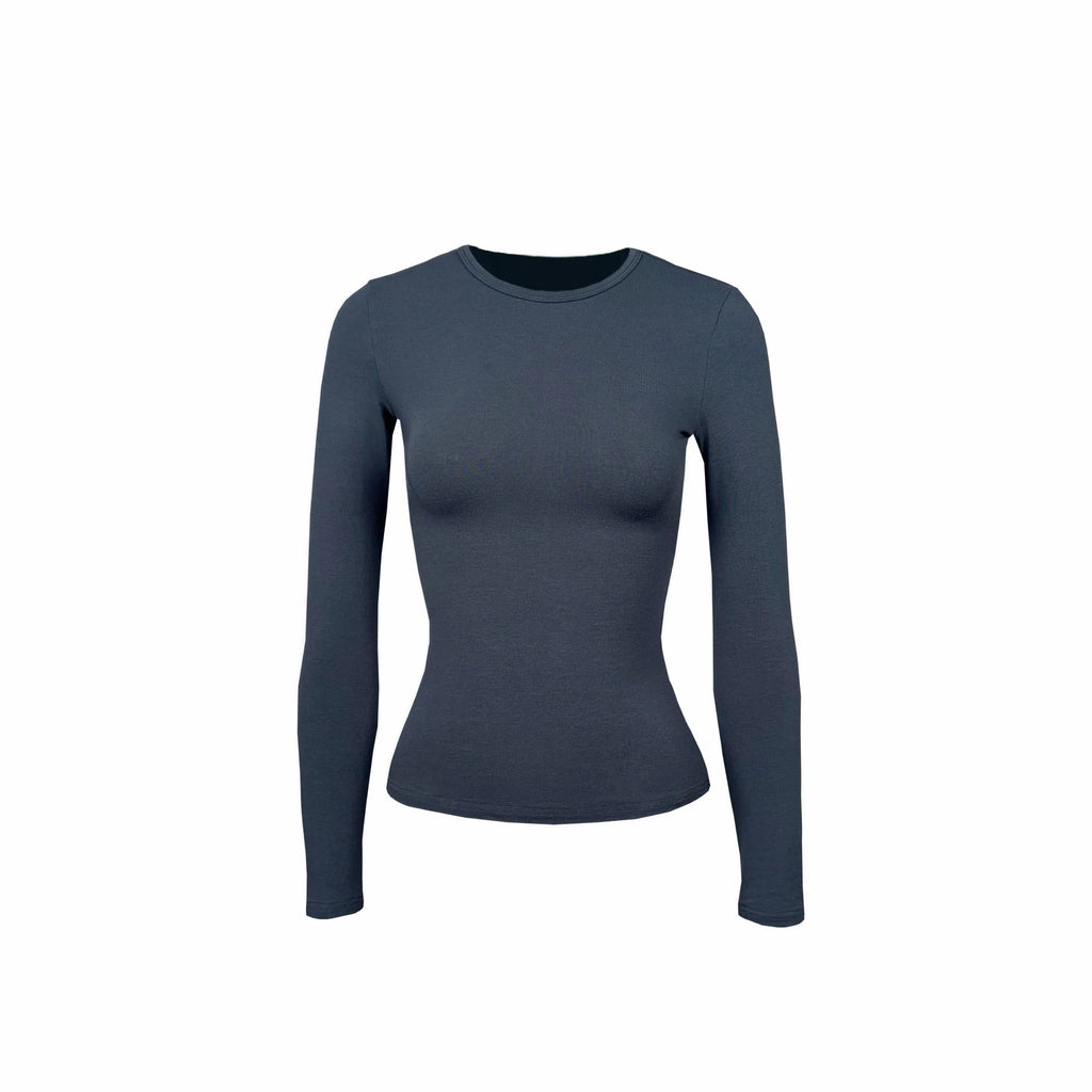 Jim Kennet Crew Neck Micro Transparent Shoulder Long Sleeve Bottom Shirt