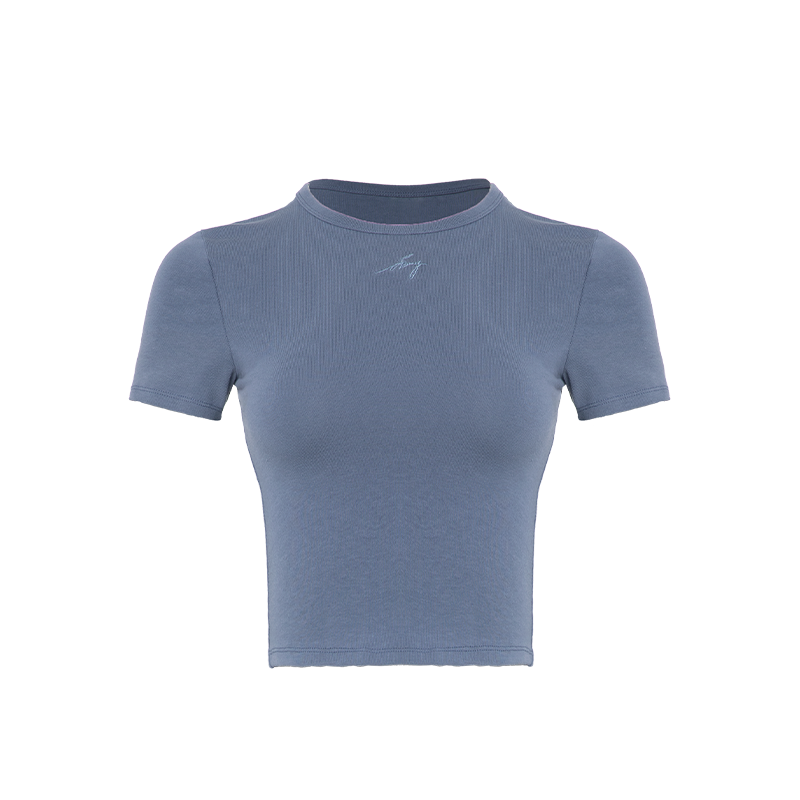 ABMY Crew Neck Front Shoulder Versatile Slim Waist Tee