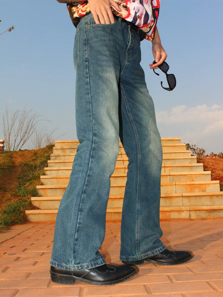 PUBLICRADIO Retro Washed Denim Micro-horn Trousers