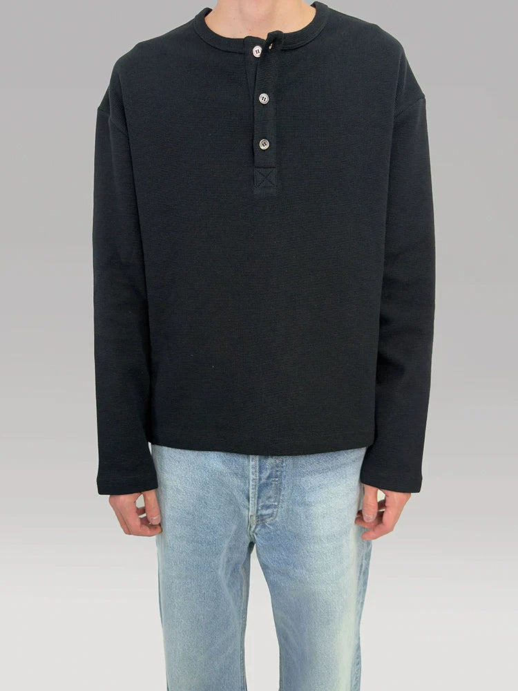 PLUS NO LOGO Diamond Waffle Henry Neck Long Sleeve