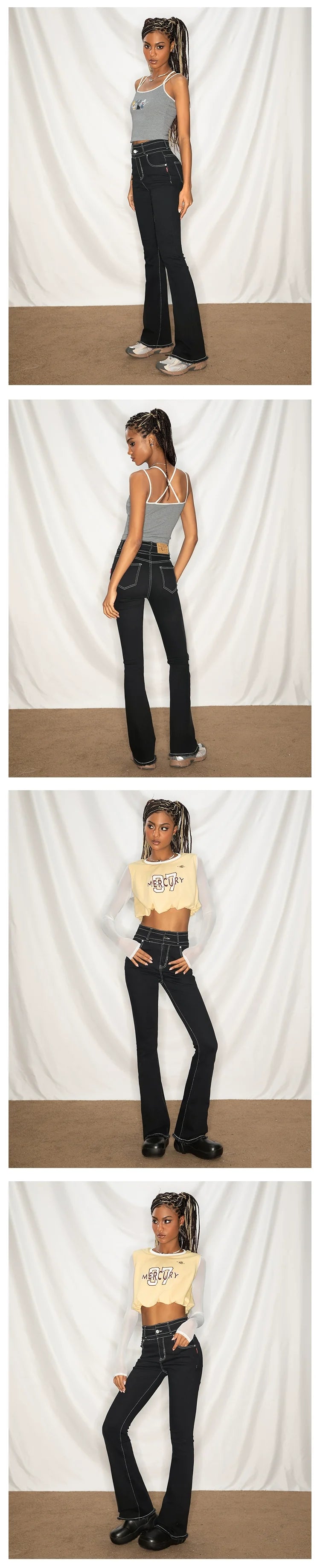 ABMY Super High Waist Spice Girl Versatile Slim Flared Jeans